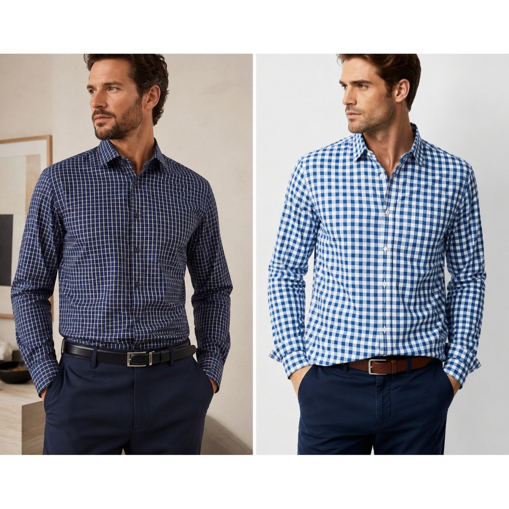 HUGO BOSS Men's Long Sleeve Button Down Shirt Plaid Gingham Check Dress Casual L